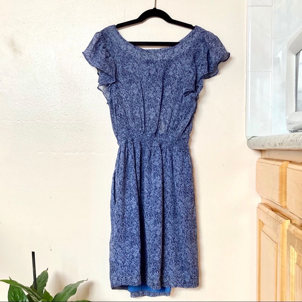 Blue patterned sheer dress w pockets!